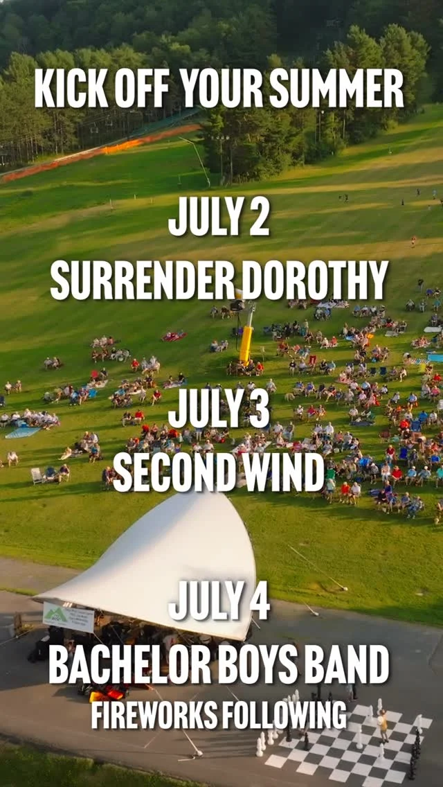 Dance your way into summer with three FREE Stage Wisp Concerts.

Join us on the lawn July 2nd, 3rd, and 4th for the kickoff to our summer concert series! At 5pm walk through the market beginning at 5pm to browse local artisan booths chock full of hand-crafted wares, homemade gifts, and unique goods. Then put your dancing shoes on for the main event — Stage Wisp! Enjoy FREE live music from 6:30pm to 9pm under the saddle tent on the front lawn – don’t forget your blanket and lawn chairs! Hot eats and cool drinks will be available for purchase on the outdoor deck.

July 2 – Surrender Dorothy

July 3 – Second Wind

July 4 – Bachelor Boys Band*
*Concert until 9:30pm – Firework display goes off directly after concert

More Info: https://www.wispresort.com/event/stage-wisp/